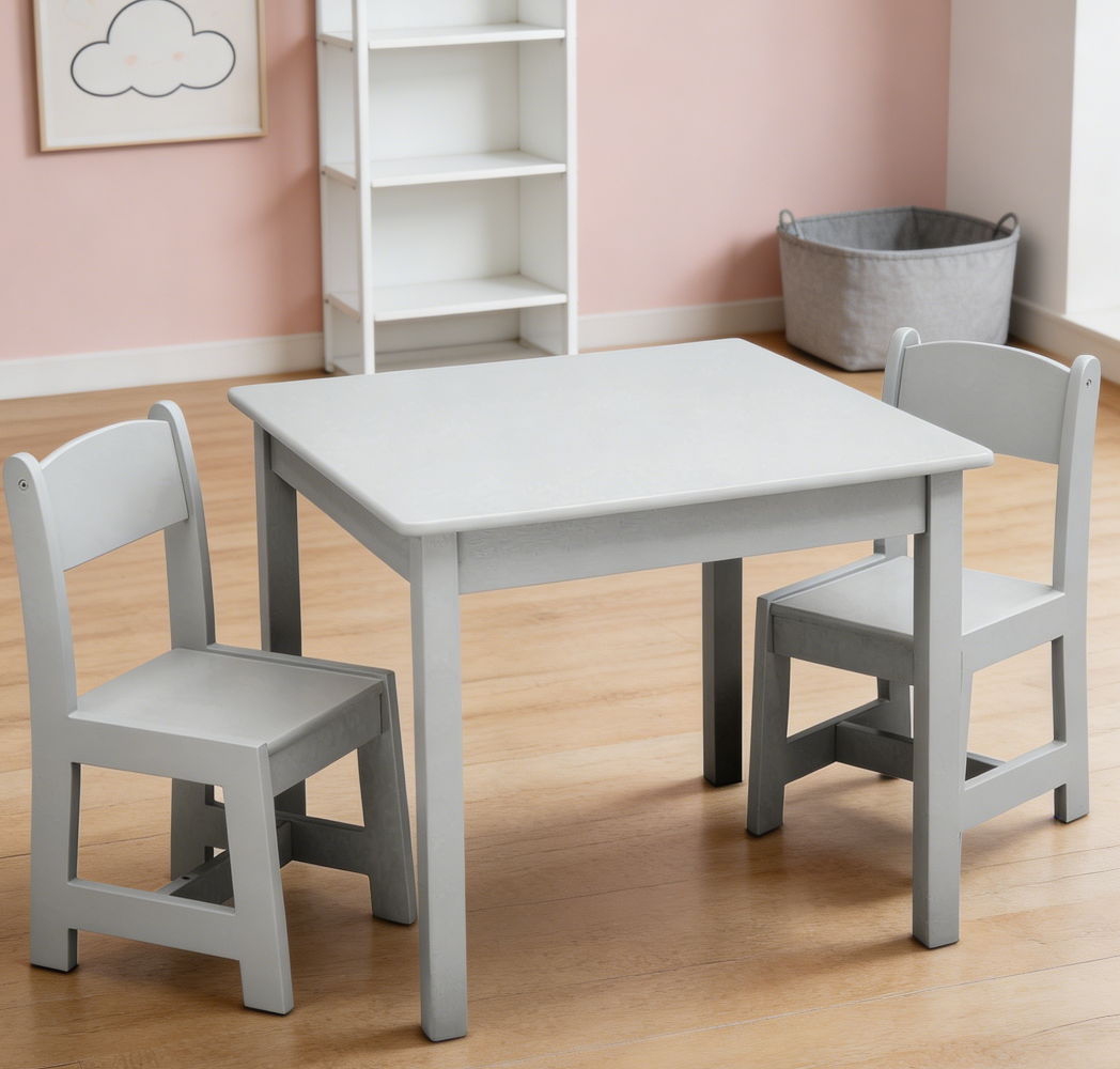 Bianca White Wood Kids Table and 2 Chairs Set